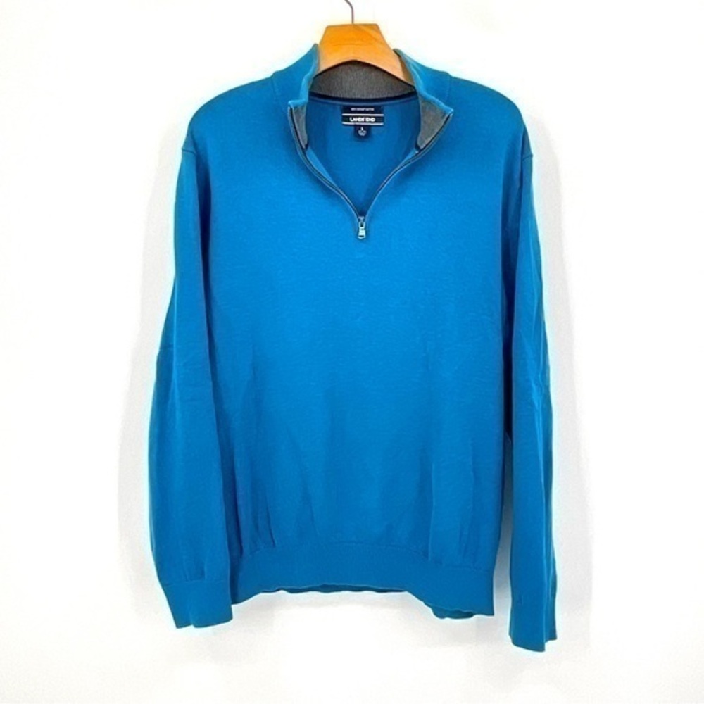 Lands End Fine Gauge Supima Cotton Quarter Zip Sweater‎ Blue Size Large O5